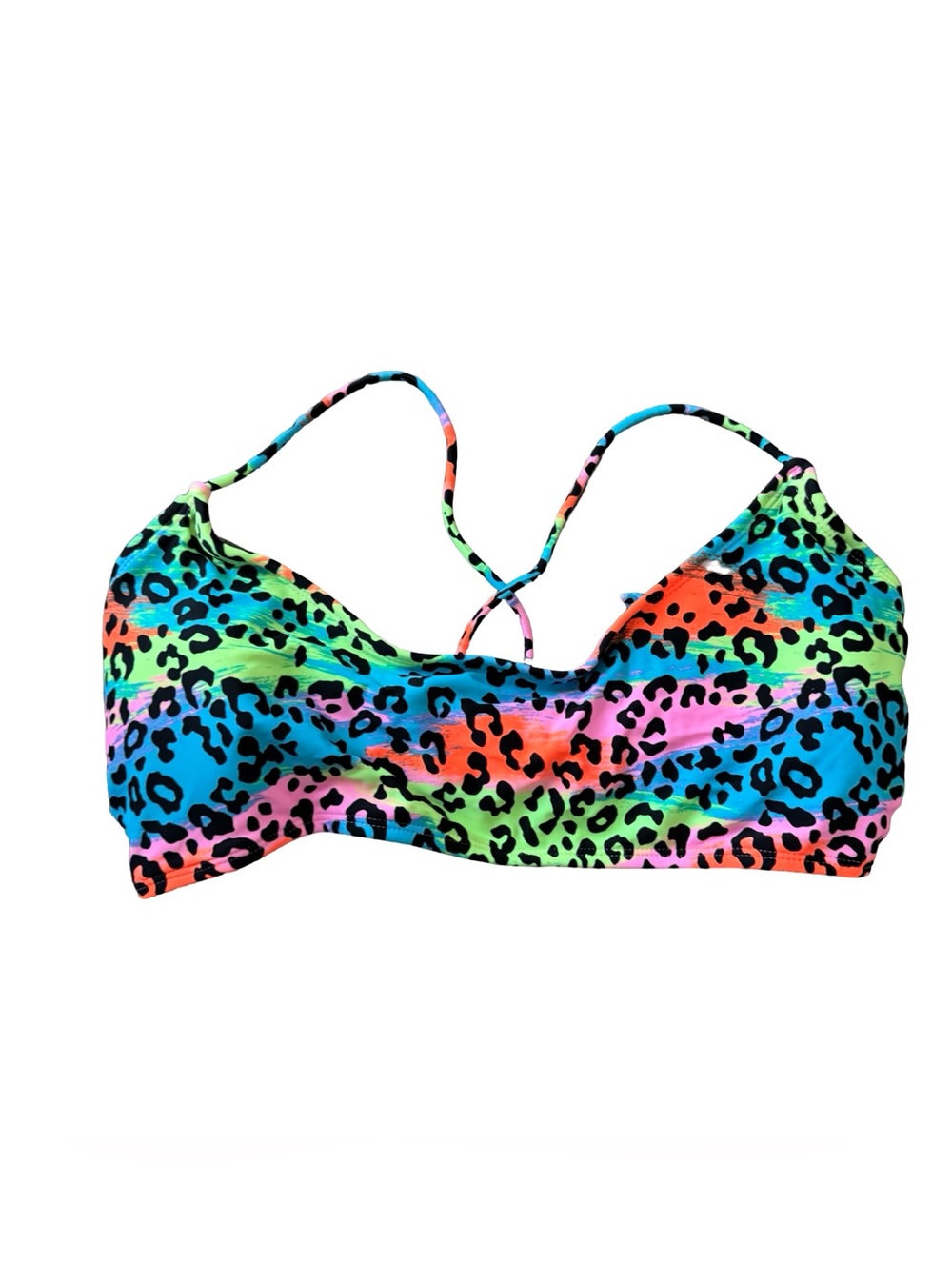 NOBO Bikini Top Neon Rainbow Leopard Print Cross Back Beach Summer